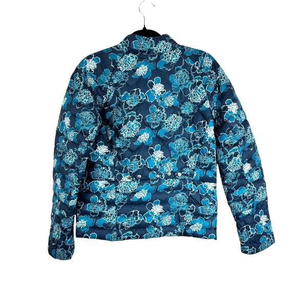 Lands’ End Packable Puffer Women’s S Blue Floral — Apres-Ski Vibes - Picture 3 of 10